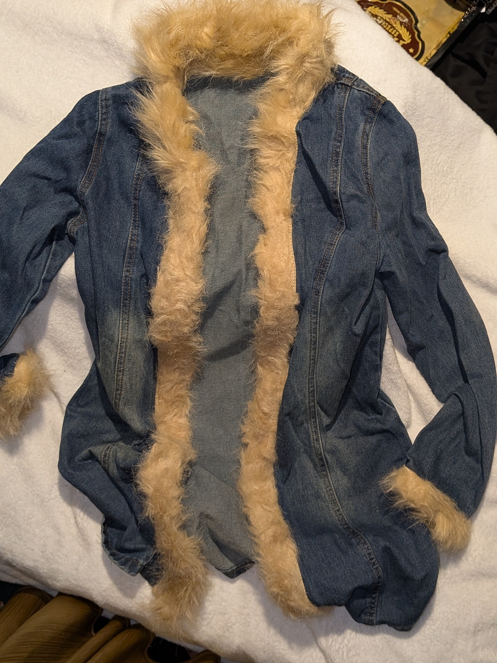 Denim Jacket with Faux Fur Trim - Blue